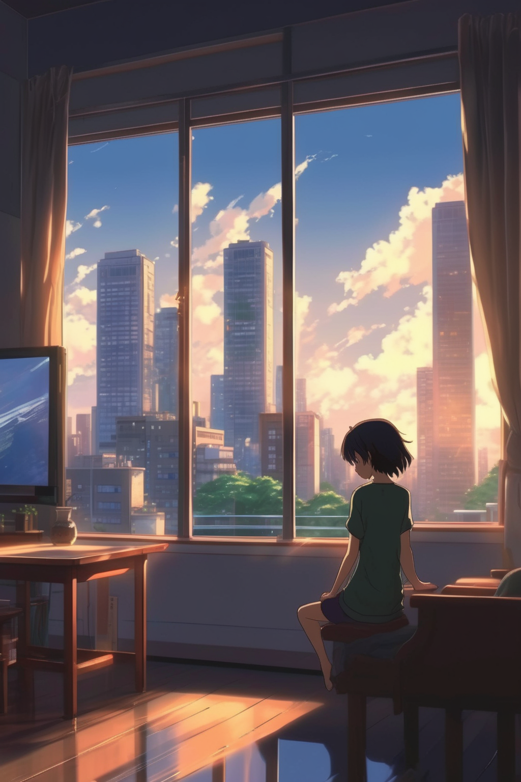 00025-2061303427-_lora_Makoto Shinkai Style_1_Makoto Shinkai Style - Optimize this picture in Makoto Shinkai's style, with tall buildings outside.png